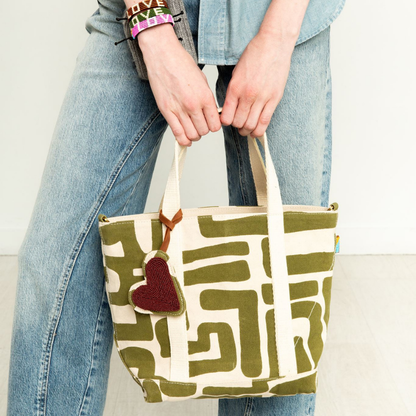 The Mini - Moss Kuba with Brown Beaded Heart Charm