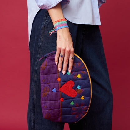 Kanga Pouch with Beaded Hearts – Violet Mosaic