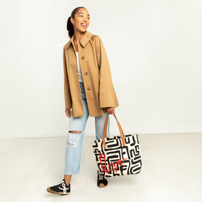 Go-To Tote - Black Kuba with Beaded Red Love