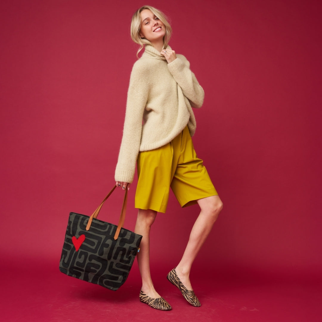 Go To Tote - Safari Kuba with Red Beaded Heart