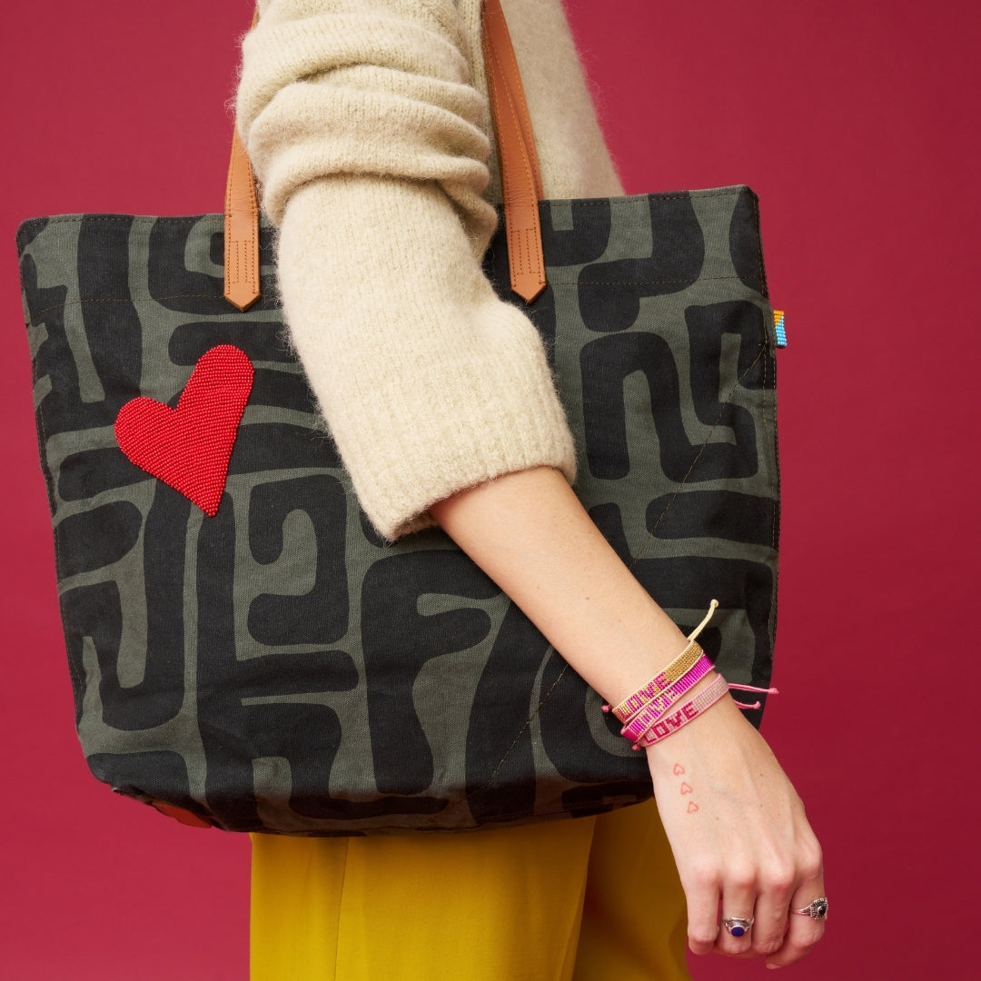 Go To Tote - Safari Kuba with Red Beaded Heart