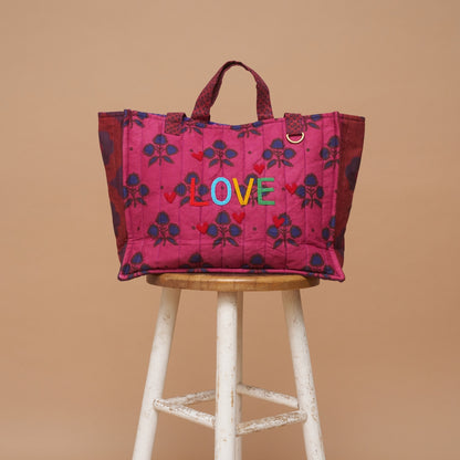 Kanga Tote with Beaded Love - Raspberry