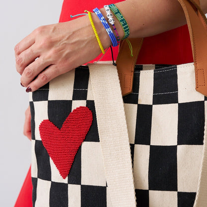 Commuter Bag - Black Checker with Red Beaded Heart