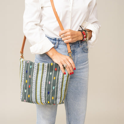 Jumbo Convertible Pouch - Beaded Bisa Stripe