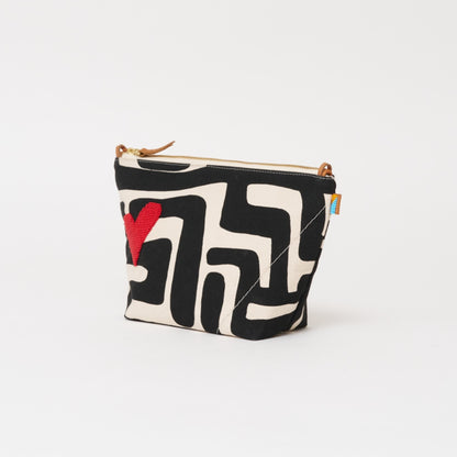 XLarge Convertible Pouch - Black Kuba with Beaded Red Heart