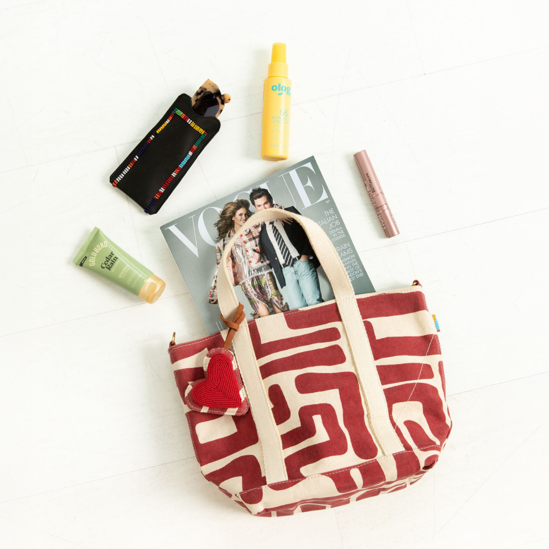 The Mini Tote – Merlot Kuba with Beaded Heart Charm