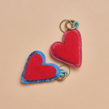 Kanga Beaded Heart Charm Keychain - Pink