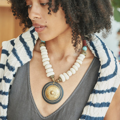 Bone Pendant Necklace - Red