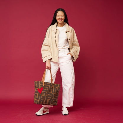 Go To Tote - Mocha Kuba with Red Beaded Heart