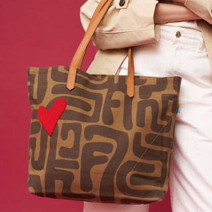 Go To Tote - Mocha Kuba with Red Beaded Heart