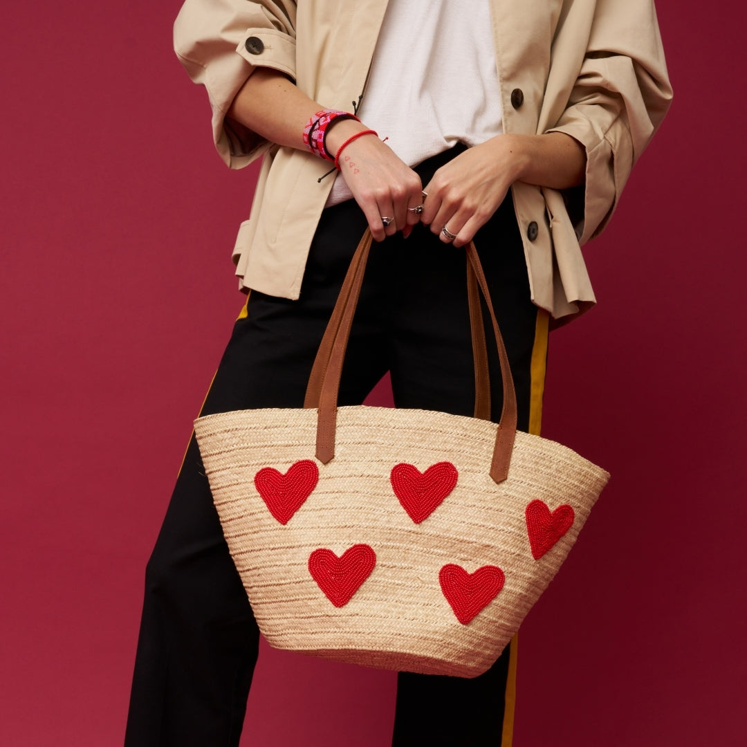 Palma Tote with Beaded Red Hearts