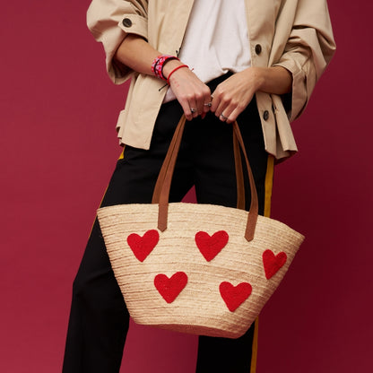 Palma Tote with Beaded Red Hearts