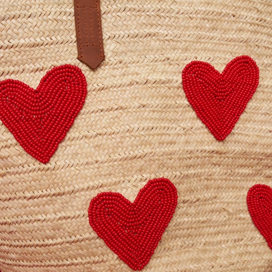 Palma Tote with Beaded Red Hearts