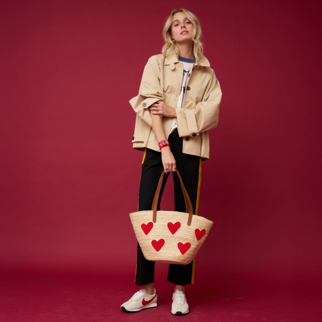 Palma Tote with Beaded Red Hearts