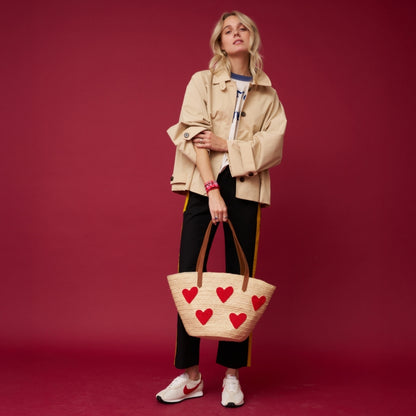 Palma Tote with Beaded Red Hearts