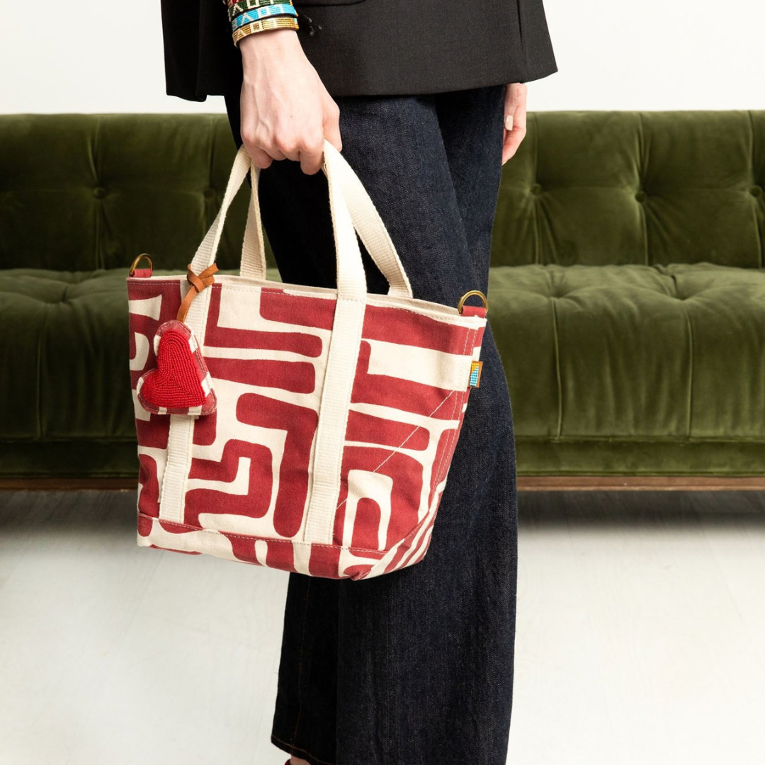 The Mini Tote – Merlot Kuba with Beaded Heart Charm
