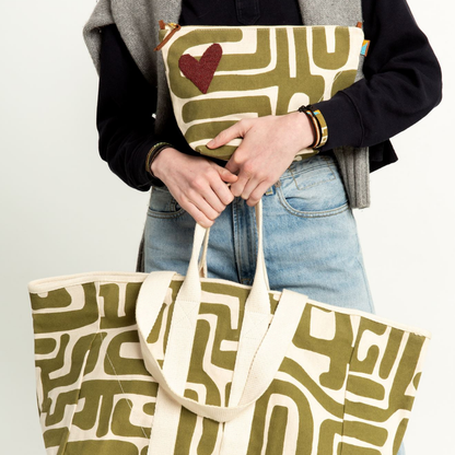 Utility Tote Moss Kuba Heart Bundle