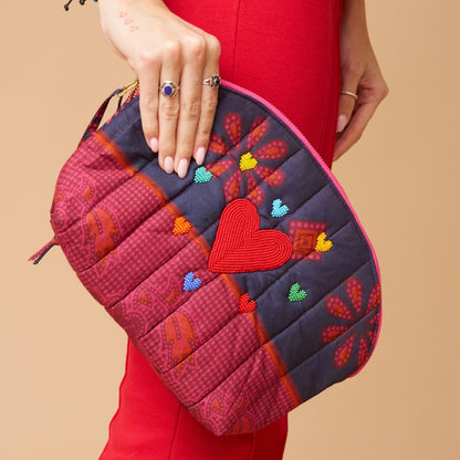 Kanga Pouch with Beaded Hearts – Indigo Mosaic