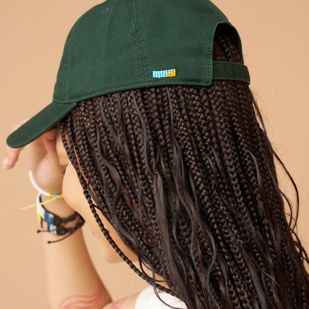 Beaded Hat - Forest Green with White Heart