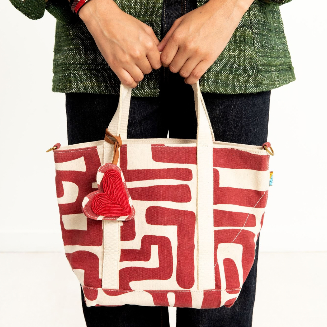 The Mini Tote – Merlot Kuba with Beaded Heart Charm