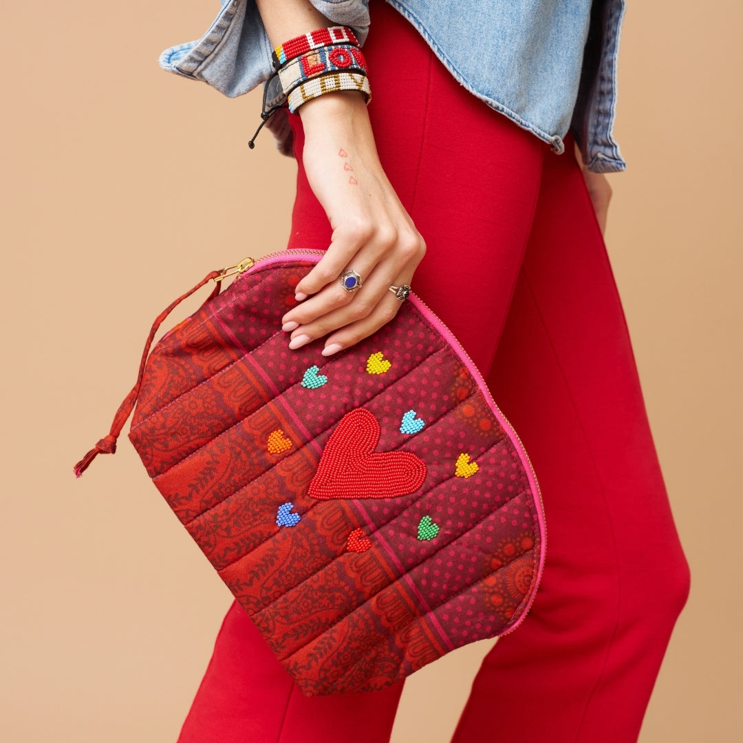Kanga Pouch with Beaded Hearts – Crimson Mandala