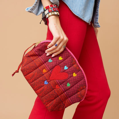 Kanga Pouch with Beaded Hearts – Crimson Mandala