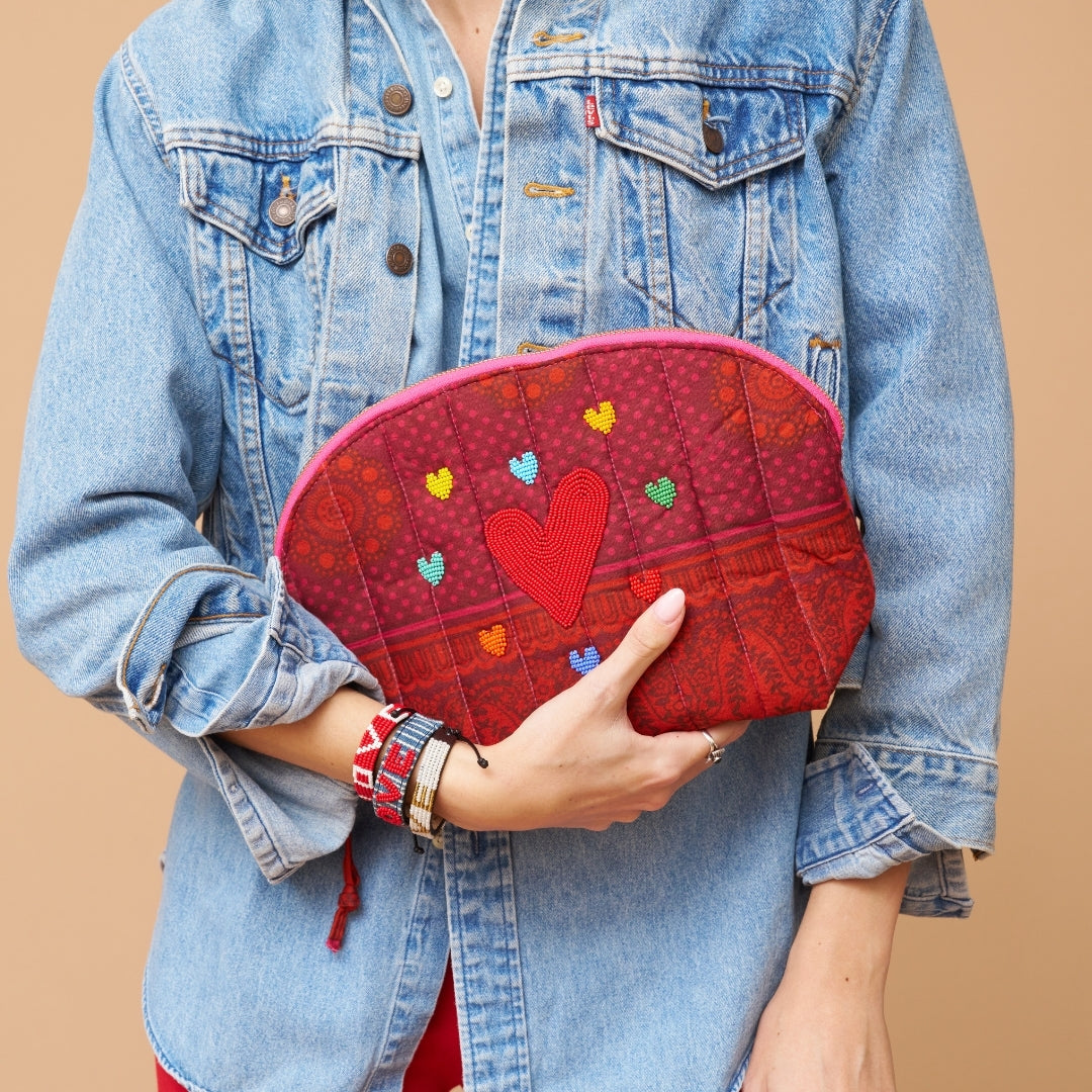 Kanga Pouch with Beaded Hearts – Crimson Mandala