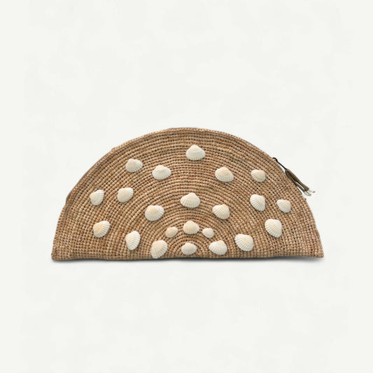 Raffia Shell Clutch - Natural