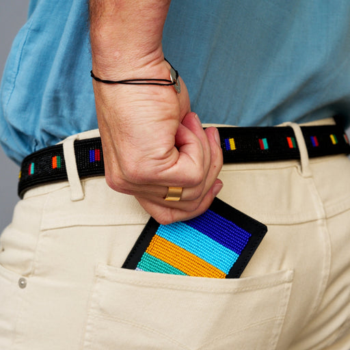 Beaded Card Wallet - Multi Blue Stripe lifestyle image