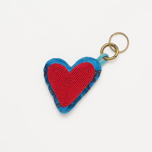 Kanga Beaded Heart Charm Keychain - Blue