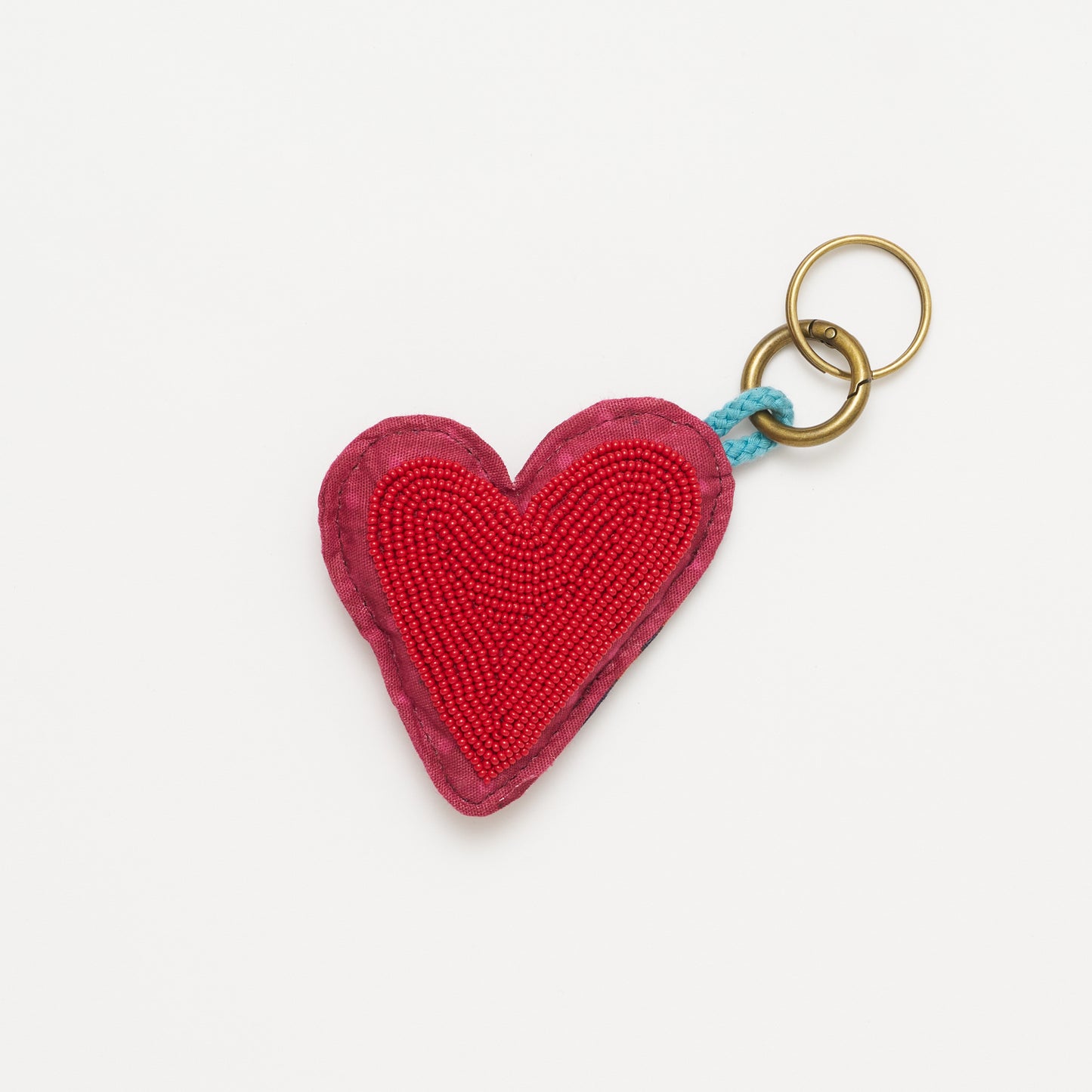 Kanga Beaded Heart Charm Keychain - Pink