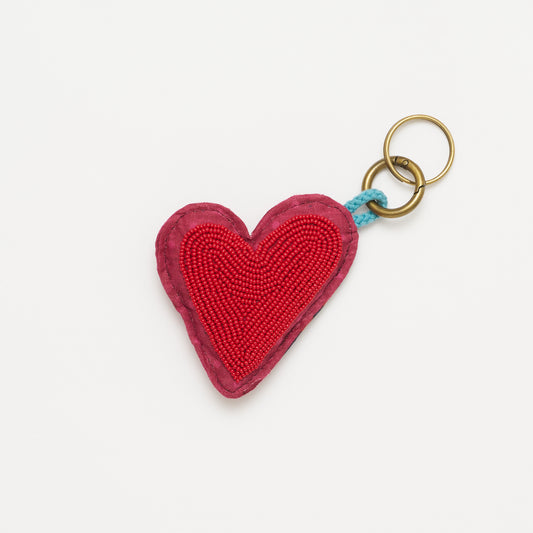 Kanga Beaded Heart Charm Keychain - Pink