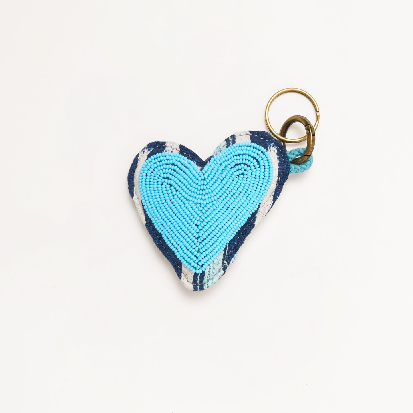 Baule Beaded Heart Charm Keychain - Turquoise