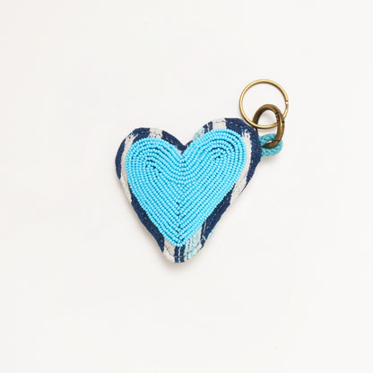 Baule Beaded Heart Charm Keychain - Turquoise