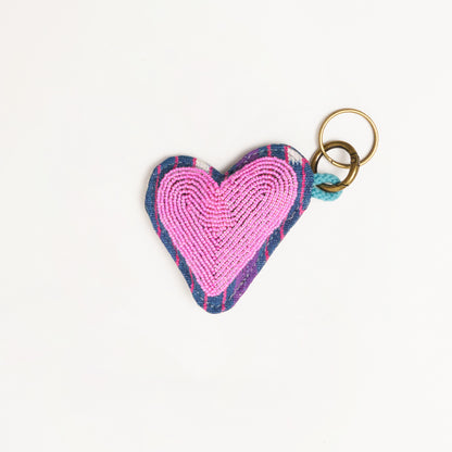 Baule Beaded Heart Charm Keychain - Bubblegum Pink