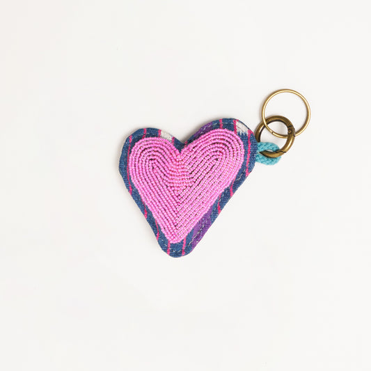 Baule Beaded Heart Charm Keychain - Bubblegum Pink