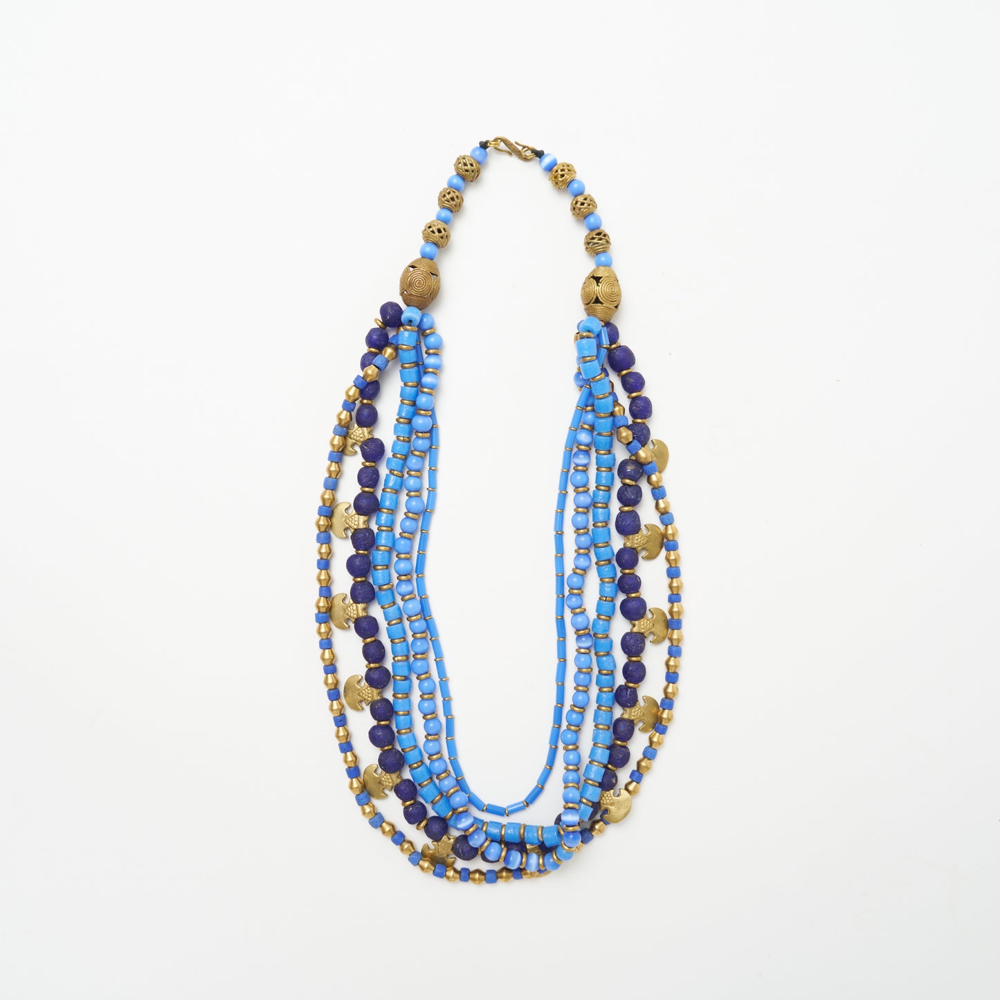 African Multi Bead Waterfall Necklace - Dark Blue