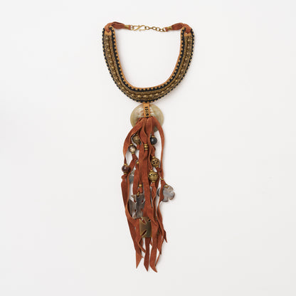 Leather Tassle Choker - Brown