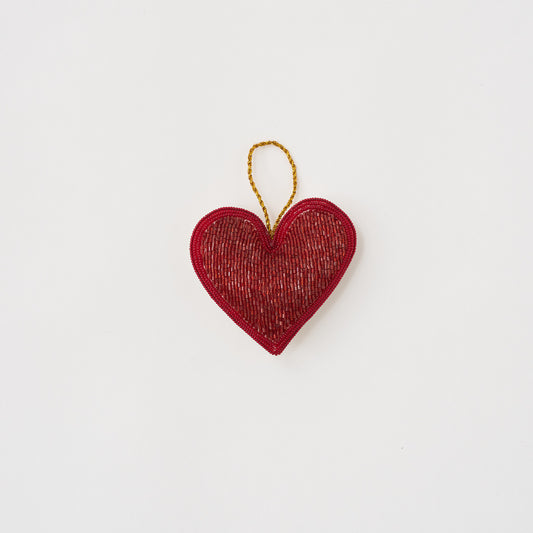 Beaded Ornament - Red Beaded Heart
