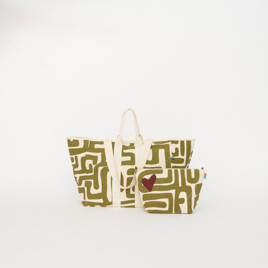 Utility Tote Moss Kuba Heart Bundle