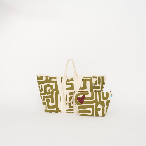 Utility Tote Moss Kuba Heart Bundle