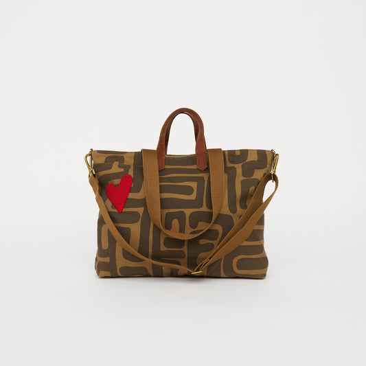 Carryall – Mocha Kuba with Red Beaded Heart