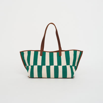 Shoulder Tote - Emerald Columns with Aqua Beaded Heart