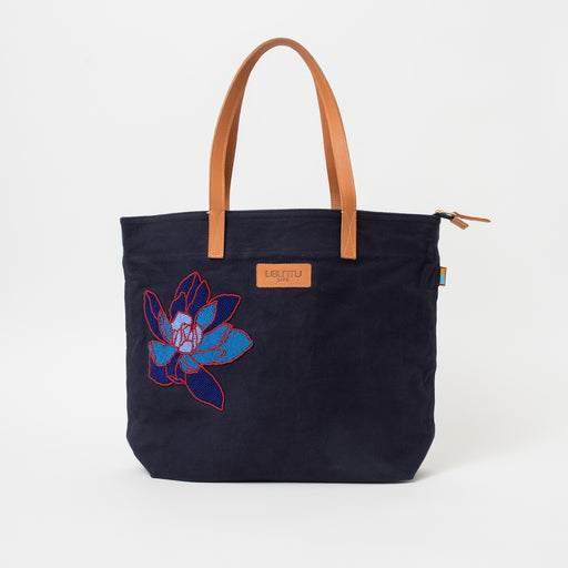 Navy Go-To Tote - Beaded Flower
