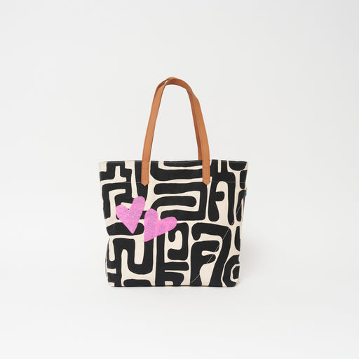 Go-To Tote in Fatty Kuba with Beaded Pink Hearts
