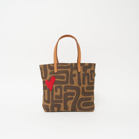 Go To Tote - Coffee Kuba with Red Beaded Heart