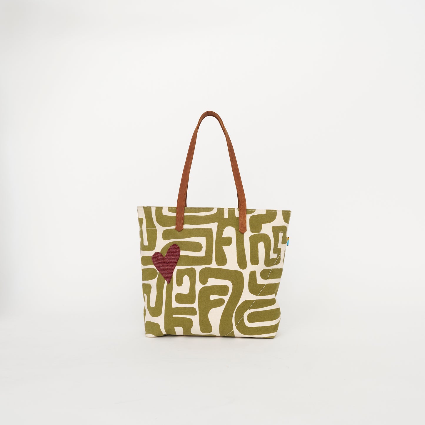 Go-To Tote - Moss Kuba with Brown Beaded Heart