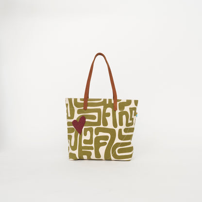 Go-To Tote - Moss Kuba with Brown Beaded Heart