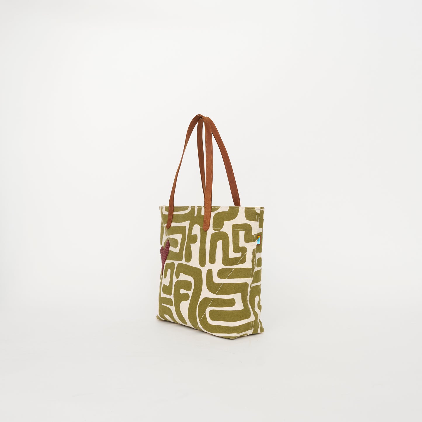 Go-To Tote - Moss Kuba with Brown Beaded Heart