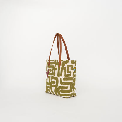 Go-To Tote - Moss Kuba with Brown Beaded Heart